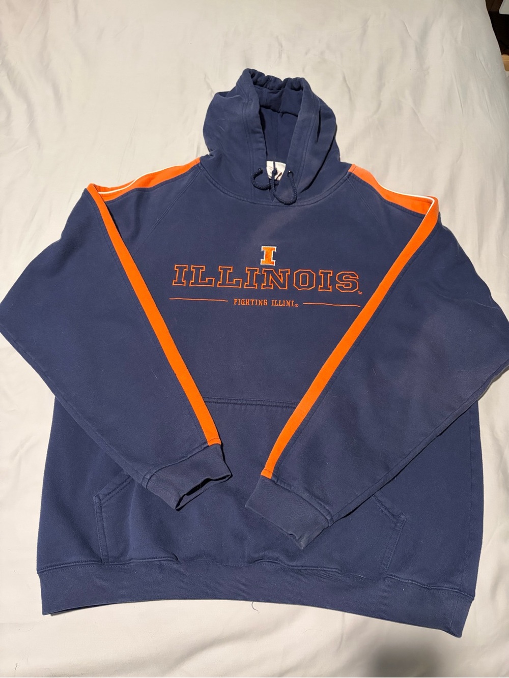 Illinois Fighting Illini Navy & Orange Pullover Hoodie Size Large Red Oak